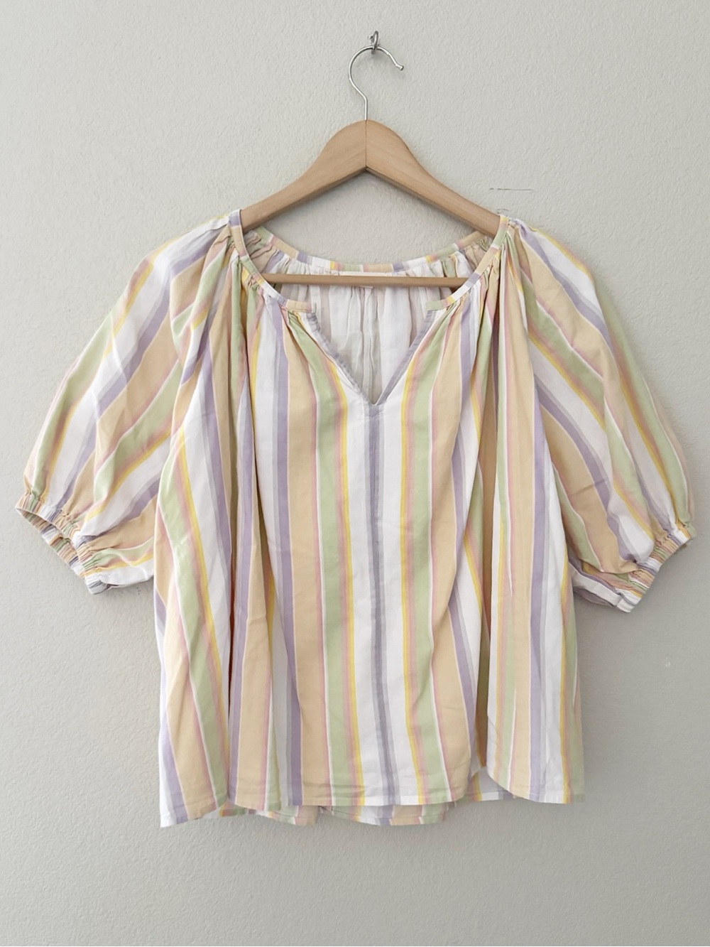 Roller Rabbit Pastel Stripe Peasant Top Small 100% Cotton Cottagecore Casual